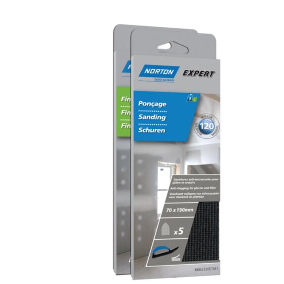 Garnitures pour ponçage plâtre sur cale 70x190mm Grain 220 - NORTON