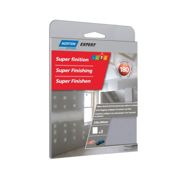 Feuilles finition main plâtre et enduits 230x280mm grains 180 - NORTON