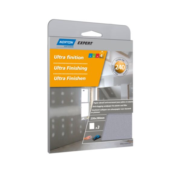 Feuilles finition main plâtre et enduits 230x280mm grains 240 - NORTON
