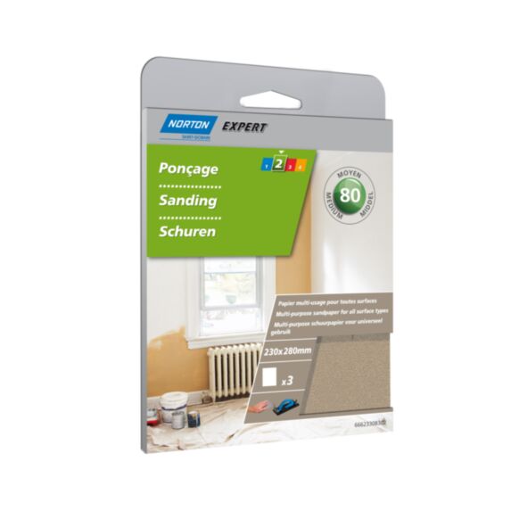 Feuilles ponçage main multisurface 230x280mm grains 80 - NORTON