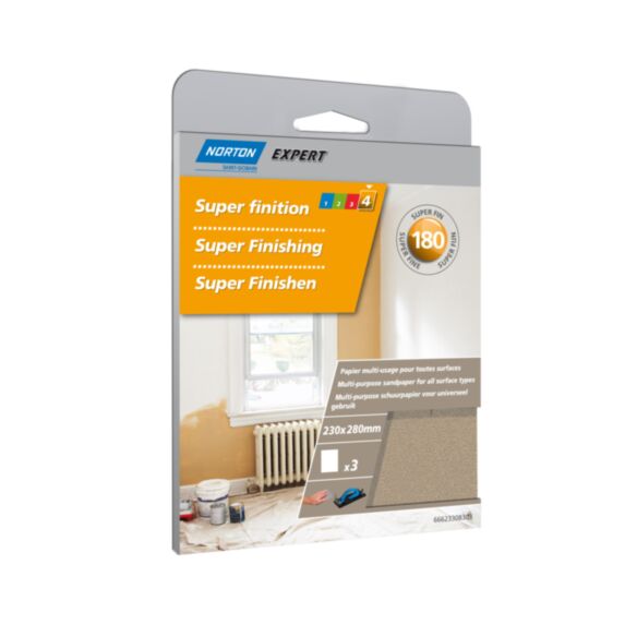 Feuilles finition main multisurface 230x280mm grains 180 - NORTON