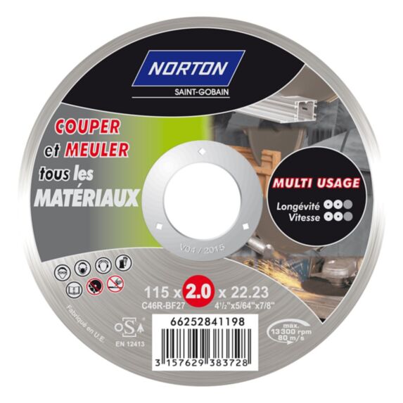 Disque à tronçonner multimatériaux Ø115x2,0x22,23mm - NORTON