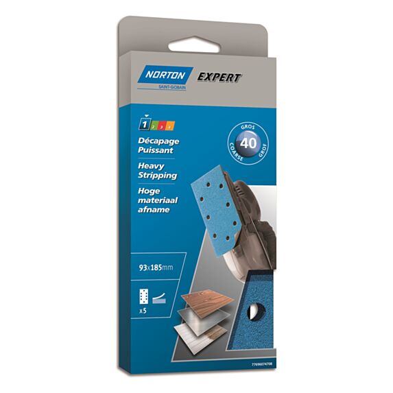 5 Patins auto-agrippant ponceuse vibrante 93x185mm Grain 40 - NORTON