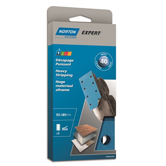 5 Patins auto-agrippant ponceuse vibrante 93x185mm grain 40 - NORTON