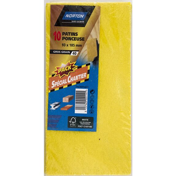 10 patins non perforés pour ponceuse 93x190mm Grain 40 - NORTON