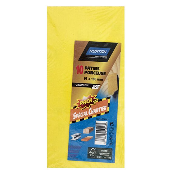 10 patins non perforés pour ponceuse 93x190mm Grain 120 - NORTON