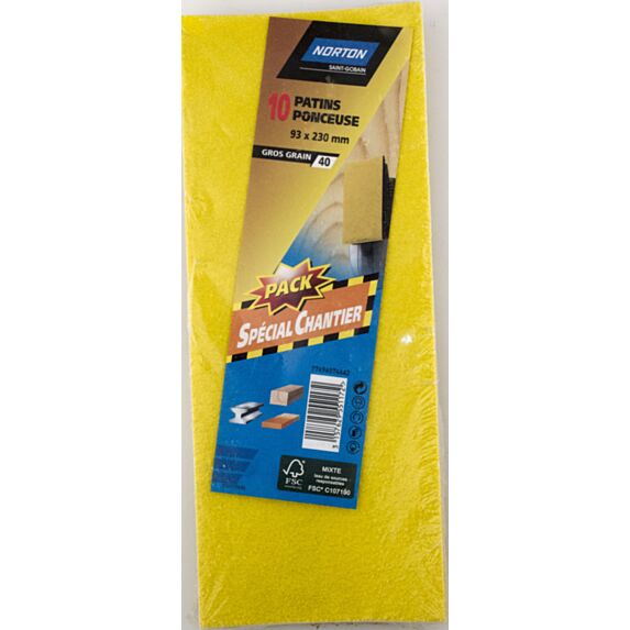 10 patins non perforés pour ponceuse - 93x230mm Grain 40 - NORTON