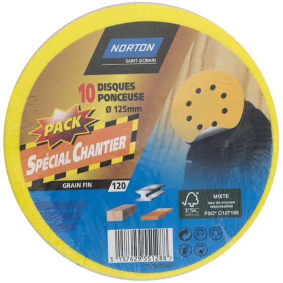 Pack chantier 10 disques pour ponceuse Ø125mm Grain 40 - NORTON