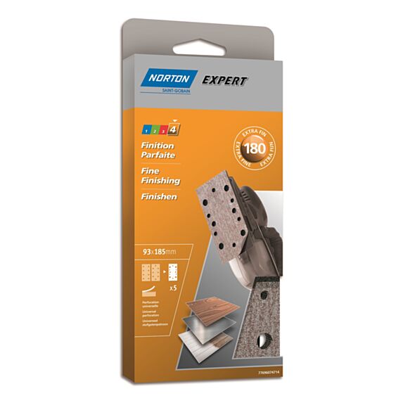 5 Patins auto-agrippants ponceuse vibrante 93x190mm Grain 180 - NORTON