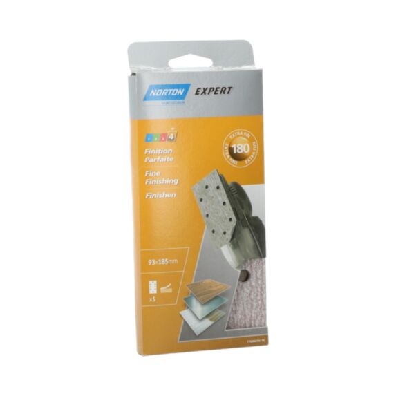 5 patins auto-agrippants ponceuse vibrante 93x185mm Grain 180 - NORTON