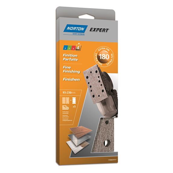 Patins ponçeuse vibrante pinces multitrou 93x230mm Grain 180 - NORTON