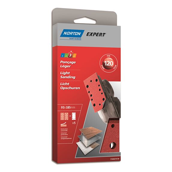 5 Patins auto-agrippants ponceuse vibrante 93x190mm Grain 120 - NORTON