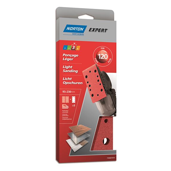 Patins ponçeuse vibrante pinces multitrou 93x230mm Grain 120 - NORTON