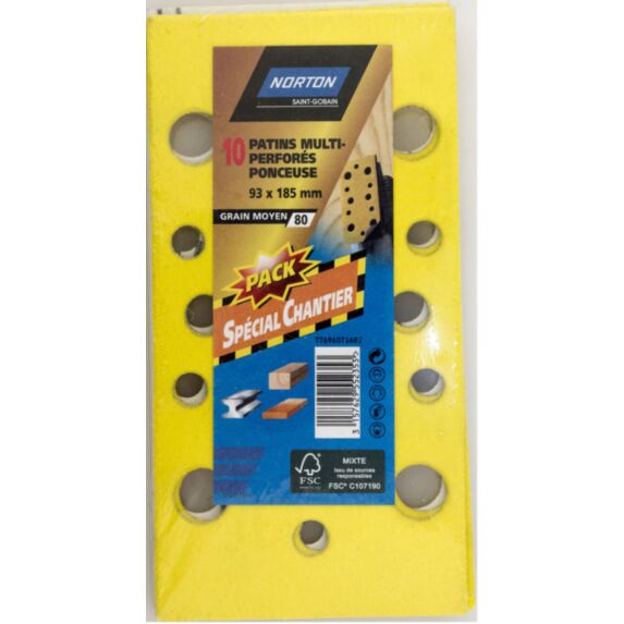 10 patins multi perforés Ponceuse 93x190mm Grain 80 - NORTON