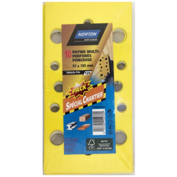 10 patins multi perforés Ponceuse 93x190mm Grain 120 - NORTON