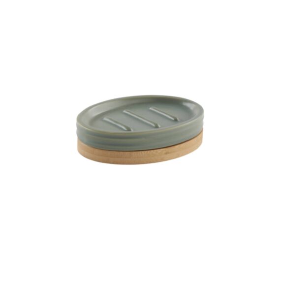 Porte savon Lily sauge avec support bois - LEVASSEUR