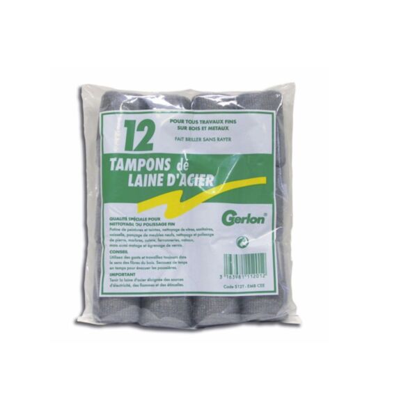 Sachet de 12 Tampons de laine d'acier -  GERLON