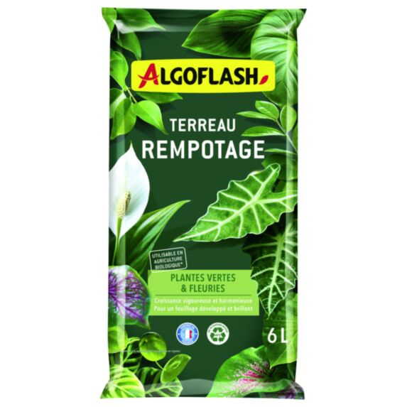 Terreau rempotage plantes vertes/fleuries 6L - ALGOFLASH
