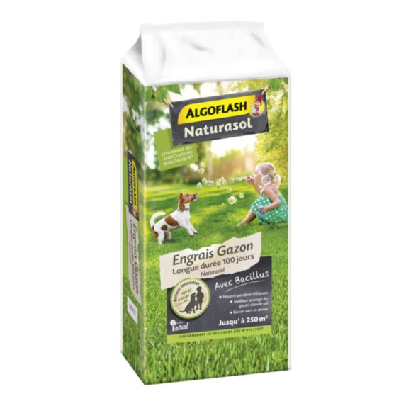 Engrais gazon longue durée 100 Jours Naturanid 10kg - ALGOFLASH