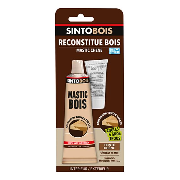 Mastic à bois avec durcisseur angles/gros trous chêne 66ml - SINTO