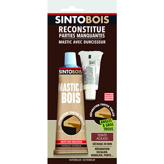 Mastic à bois avec durcisseur angles/gros trous teinte acajou 66ml - SINTO