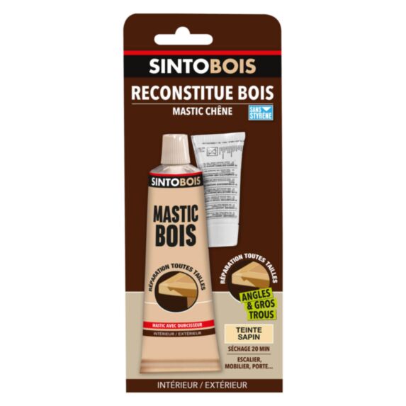 Mastic à bois avec durcisseur angles/gros trous teinte sapin 66 ml- SINTO