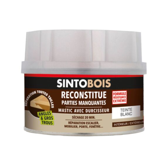 Mastic à bois avec durcisseur angles/gros trous blanc 170ml - SINTO