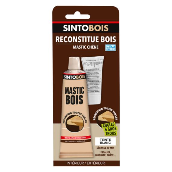 Mastic à bois avec durcisseur angles/gros trous coloris blanc 66ml - SINTO