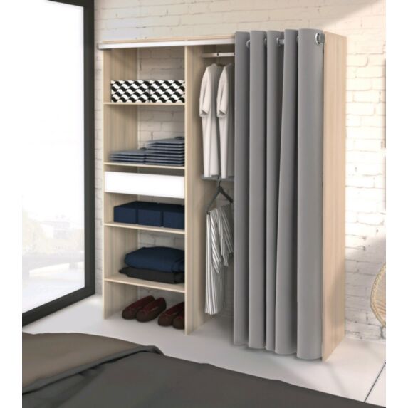 Dressing à rideau Bali L142xH181xP48cm Acacia + rideau gris