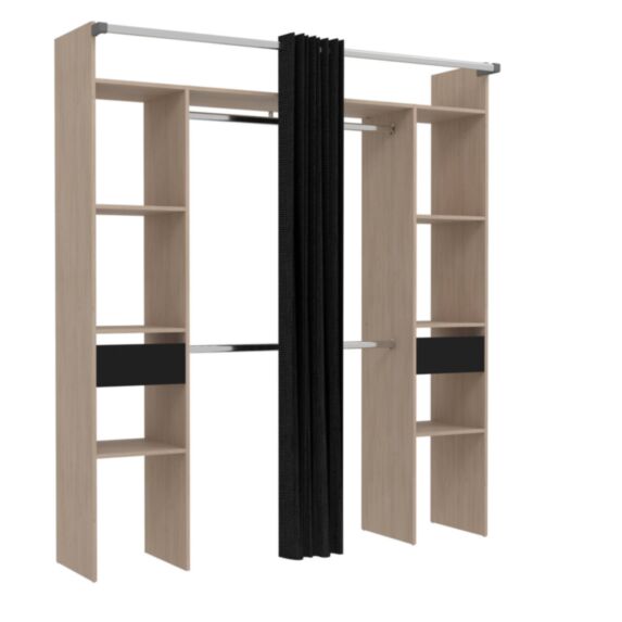 Dressing à rideau Corto L176xH200xP48cm Chêne clair - EKIPA