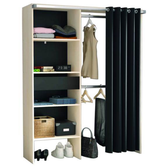 Dressing à rideau Bali Indus L143,5xH182xP48cm Acacia/Noir