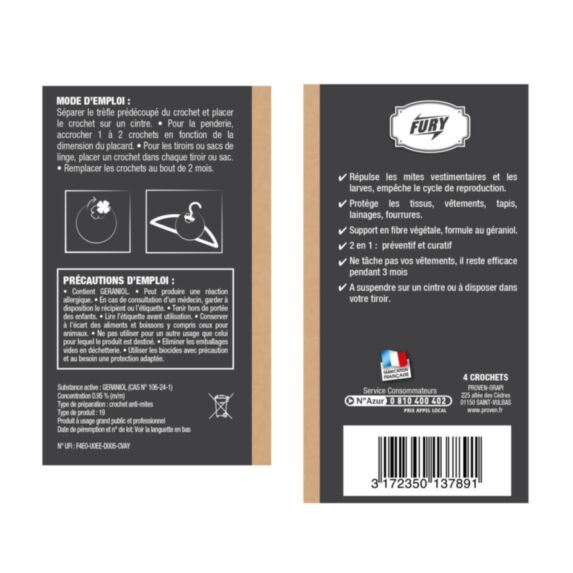 4 Crochets antimites textiles - FURY