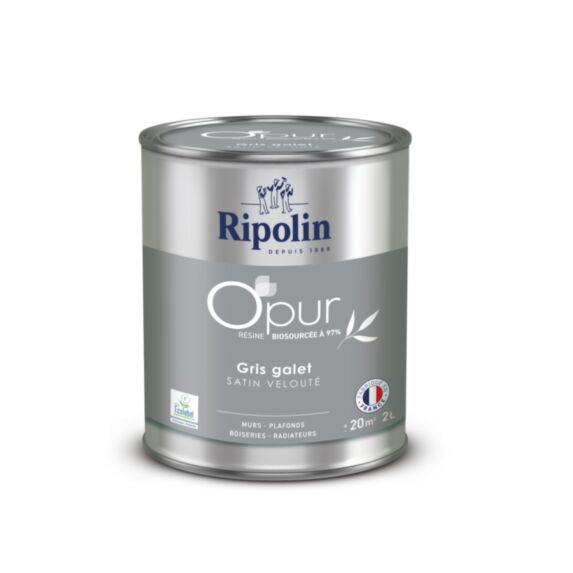Peinture multi-supports O'pur 2L satiné gris galet - RIPOLIN