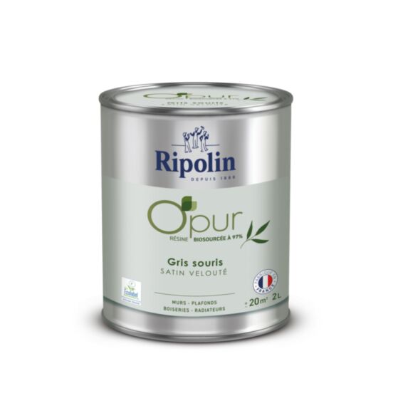 Peinture multi-supports O'pur 2L satiné gris souris - RIPOLIN