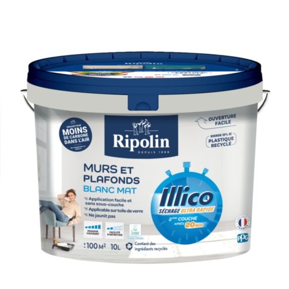 Peinture murs et plafonds Illico mat 10l blanc - RIPOLIN