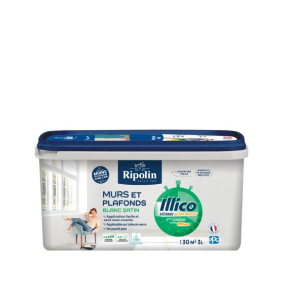 Peinture murs et plafonds Illico satin 3L blanc - RIPOLIN