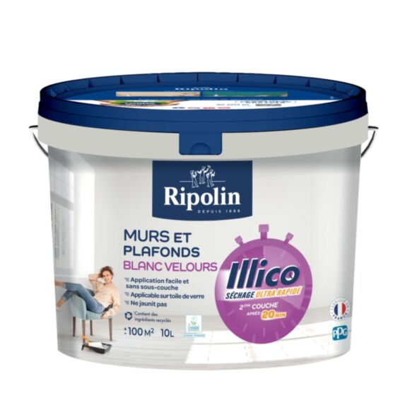 Peinture murs et plafonds Illico blanc mat 3L - RIPOLIN