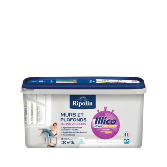 Peinture murs et plafonds Illico blanc mat 3L - RIPOLIN