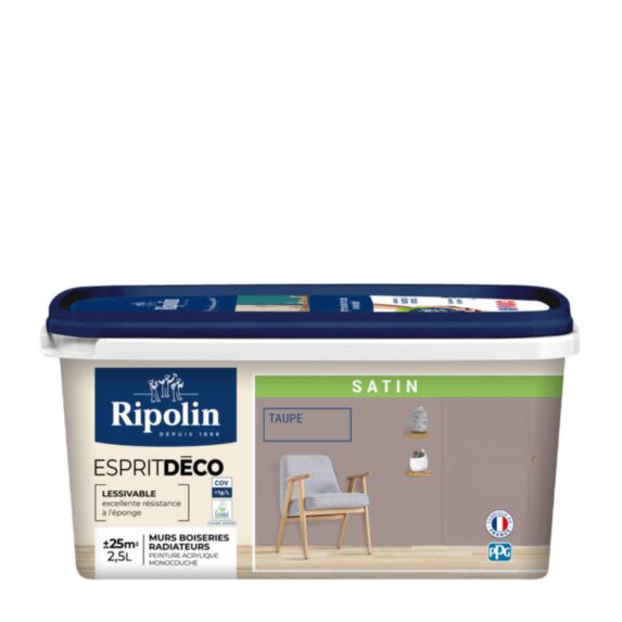Peinture Esprit Déco multisupport taupe 2,5L - RIPOLIN