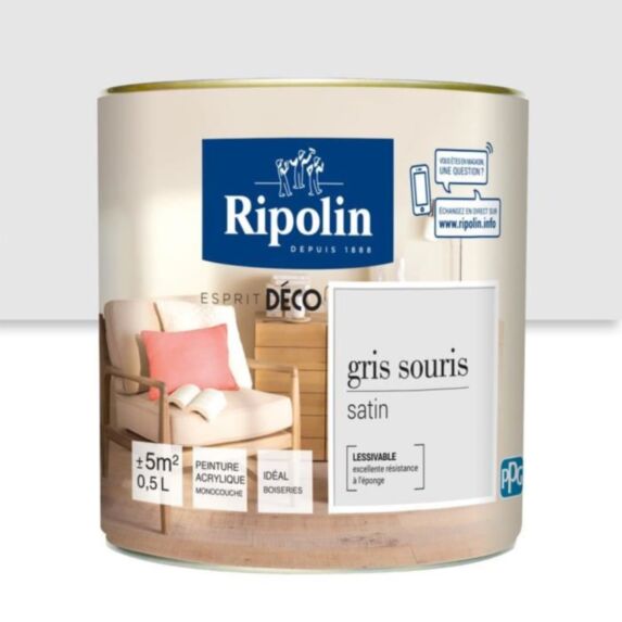 Peinture Murale Toutes Pièces Satin Gris Souris 0,5L - RIPOLIN