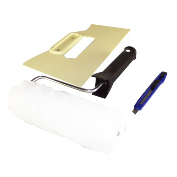 Lot application toile de verre : monture/rouleau/  spatule/cutter