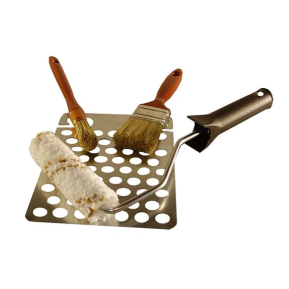 Lot lasure avec pinceaux et mini rouleau 110mm