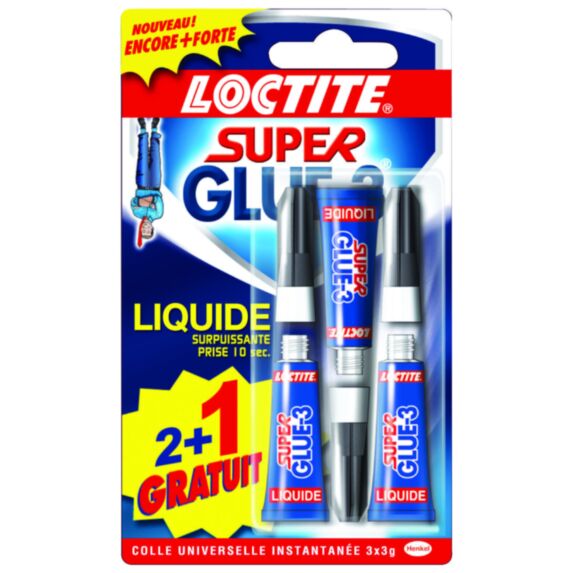 Colle SUPER GLUE-3 Liquide Universal - 3g - Lot de 2+1 Gratuit - LOCTITE