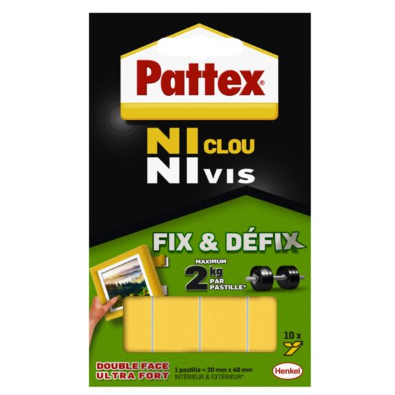Adhésif de fixation Ni Clou Ni Vis Fix & Defix 2kg - 10 pastilles - 20mm*40mm - PATTEX