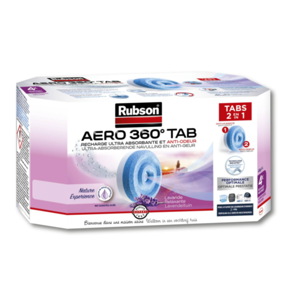 4 recharges absorbeur d'humidité Aero 360° lavande - RUBSON