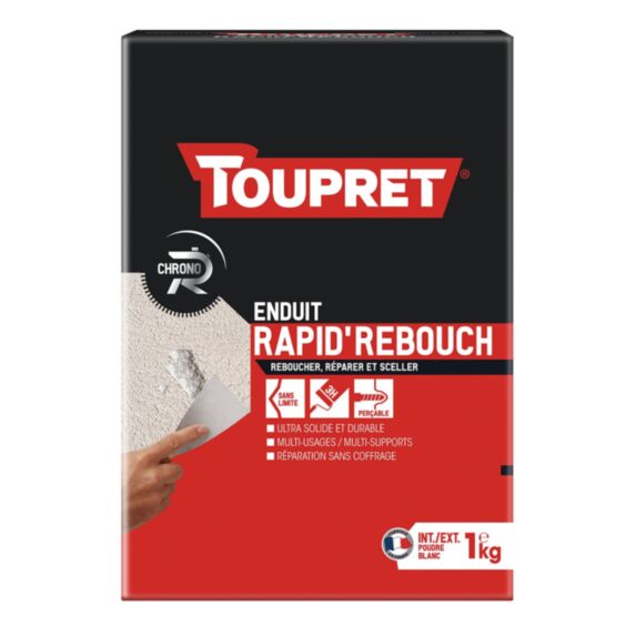 Enduit Rapid' Rebouch poudre 1 kg blanc - TOUPRET