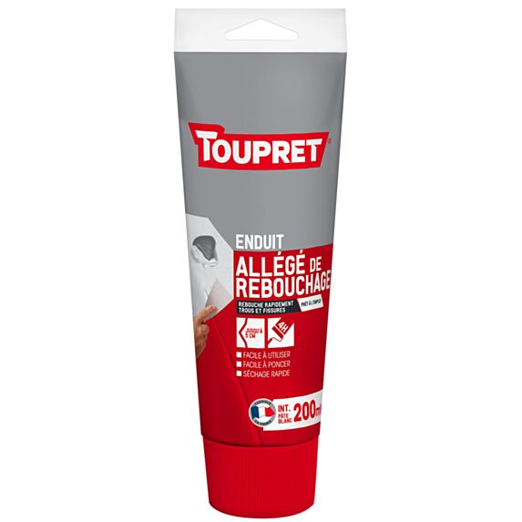 Enduit de rebouchage pâte allégée tube 200 mL blanc - TOUPRET
