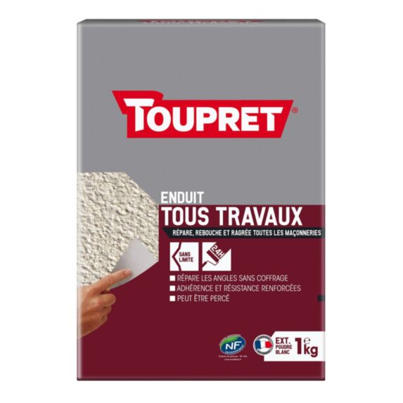 Enduit de rebouchage tous travaux poudre 1 kg blanc - TOUPRET