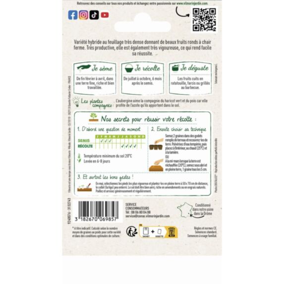 Graines Aubergine Bonica HF1 - VILMORIN