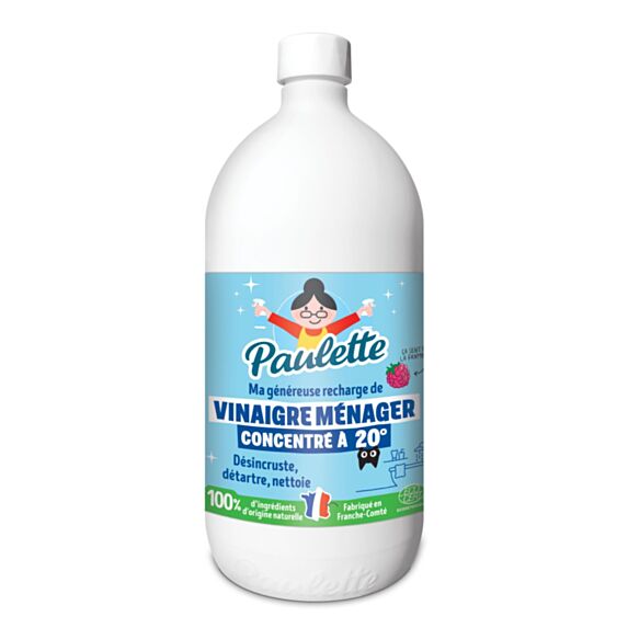 Vinaigre ménager concentré 20° framboise 1L ecocert - PAULETTE